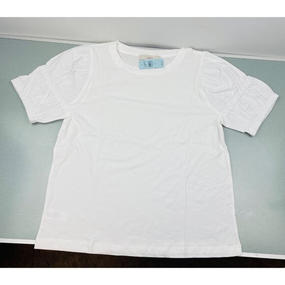 LOFT Petite  Women Puff Sleeve Mixed Media Top Large - Picture 11 of 11